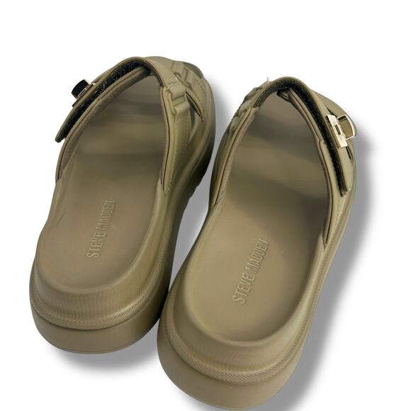 Steve Madden Bigschmona Platform Slide Sandals Size 8 Olive Green Flatform EUC - Picture 3 of 11